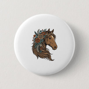 Vintage Floral Horse Head Vector Design_1 2 Inch Round Button