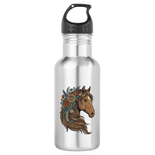 Vintage Floral Horse Head Vector Design_1 532 Ml Water Bottle