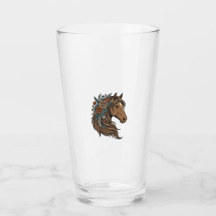 Vintage Floral Horse Head Vector Design_1 Glass