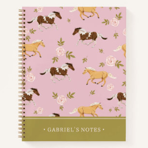 Vintage Floral Horse Pattern   Add Your Name Notebook