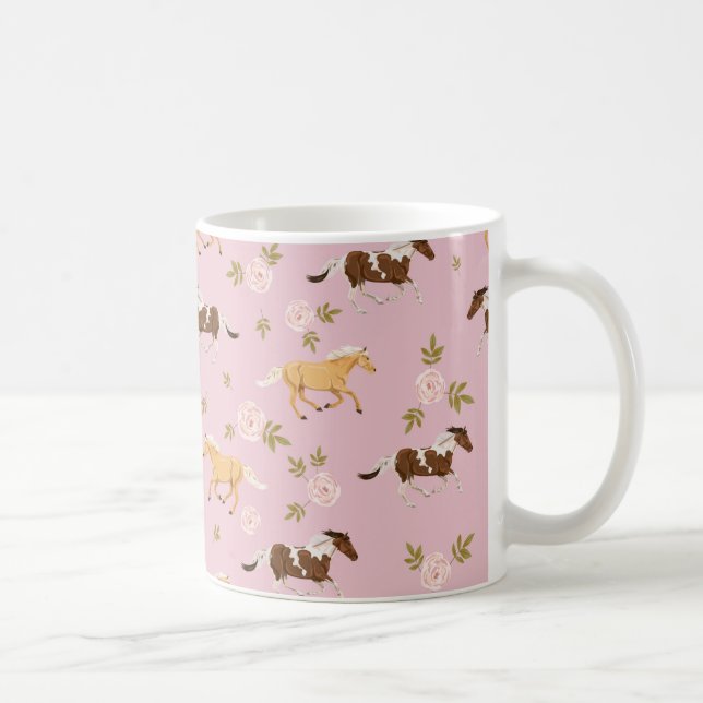 Vintage Floral Horse Pattern Coffee Mug (Right)