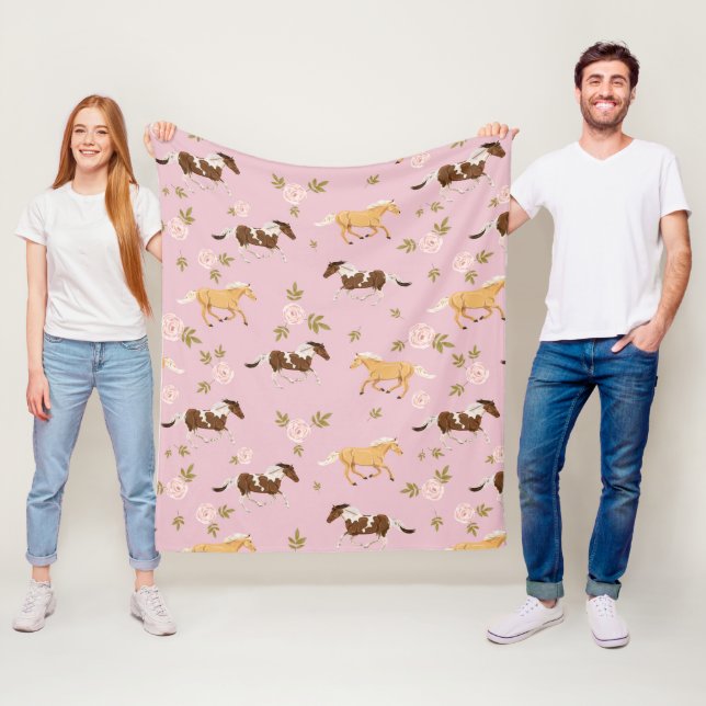 Vintage Floral Horse Pattern Fleece Blanket (In Situ)
