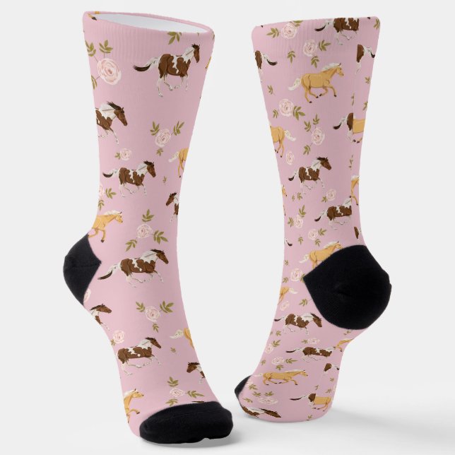 Vintage Floral Horse Pattern Socks (Angled)