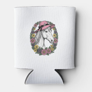 Vintage Floral Horse Portrait Vector Art Design Can Cooler