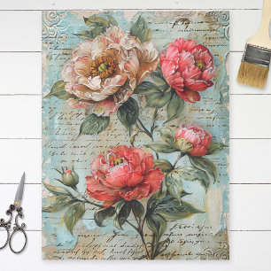 Vintage Floral Illustration and Script Decoupage Tissue Paper