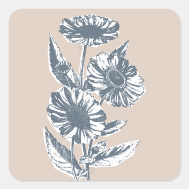 Vintage Floral Illustration Envelope Seal - Beige (Front)