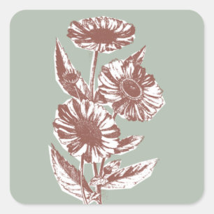 Vintage Floral Illustration Envelope Seal - Green