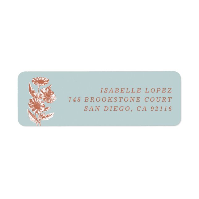 Vintage Floral Illustration Mailing Label - Blue (Front)