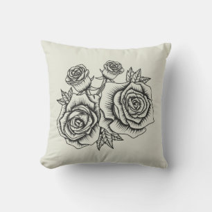 Vintage Floral Illustration of a Rose Flower Throw Pillow
