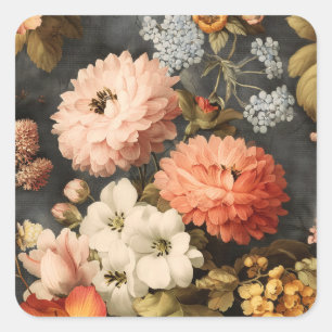 Vintage Floral Illustration with Mixed Blossoms Square Sticker