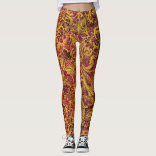 Vintage floral in burgundy and gold leggings