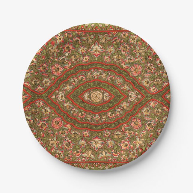 Vintage Floral Indian Rug Pattern Paper Plate (Front)