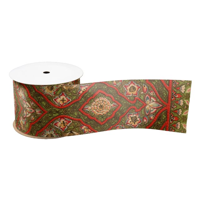 Vintage Floral Indian Rug Pattern Satin Ribbon (Spool)