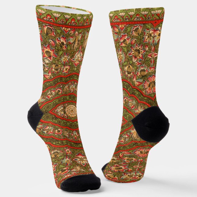 Vintage Floral Indian Rug Pattern Socks (Angled)