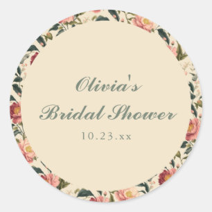 Vintage Floral Ivory Cream Bridal Shower Favour Classic Round Sticker