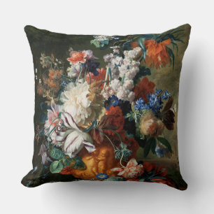 Vintage Floral Jan van Huysum Bouquet of Flowers Throw Pillow