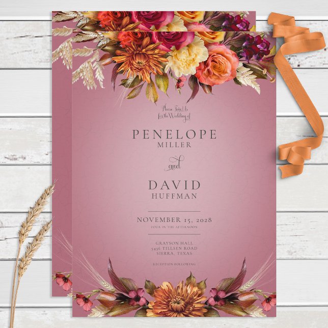 Vintage Floral Jewel Fuchsia Wedding Invitation (Creator Uploaded)