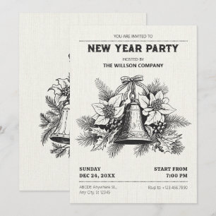 Vintage floral jingle bells new year party invitation