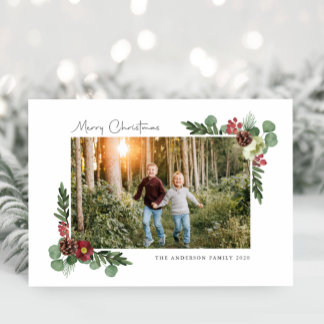 Vintage Floral Joyeux Carte photo de Noël