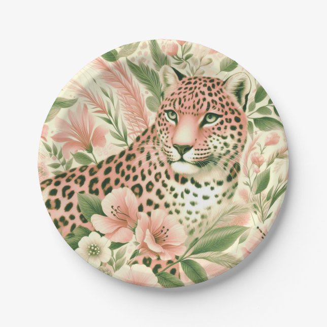 Vintage Floral Jungle Leopard Paper Plate (Front)
