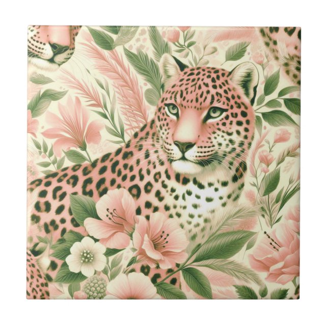 Vintage Floral Jungle Leopard Tile (Front)
