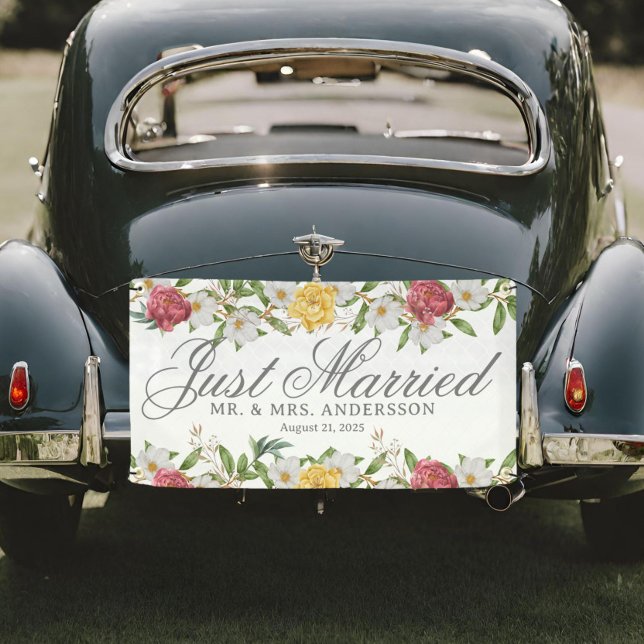 Vintage Floral Just Married Car Banner (Creator Uploaded)