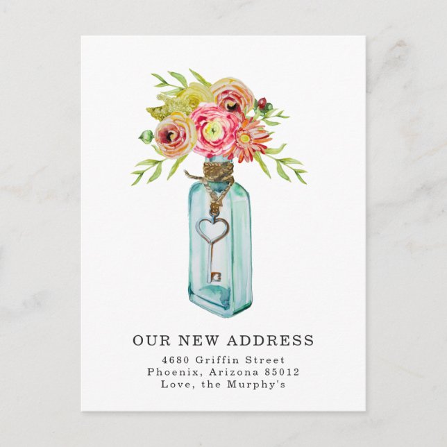 Vintage Floral Key | Moving Announcement Postcard (Front)