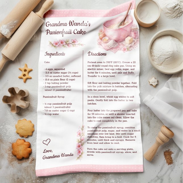 Vintage Floral Kitchen Recipe Keepsake  Towel (Turn a cherished recipe into a timeless keepsake with this beautiful custom recipe tea towel. )