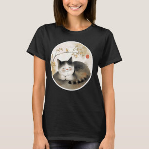 Vintage Floral Kitten Retro Japanese Art Pet Cute T-Shirt