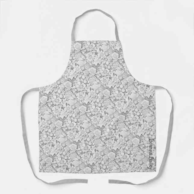 Vintage Floral Lace and Custom Name Apron (Front)