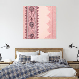 Vintage Floral Lace Canvas Wall Art, Romantic Pink Print