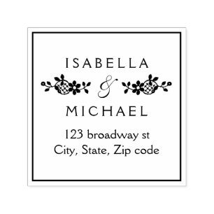 Vintage Floral Lace Custom Wedding Couple Address Self-inking Stamp