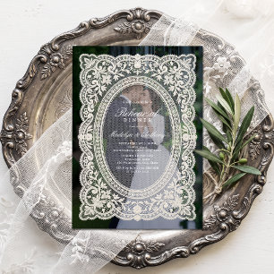 Vintage Floral Lace Frame Photo Rehearsal Dinner Invitation