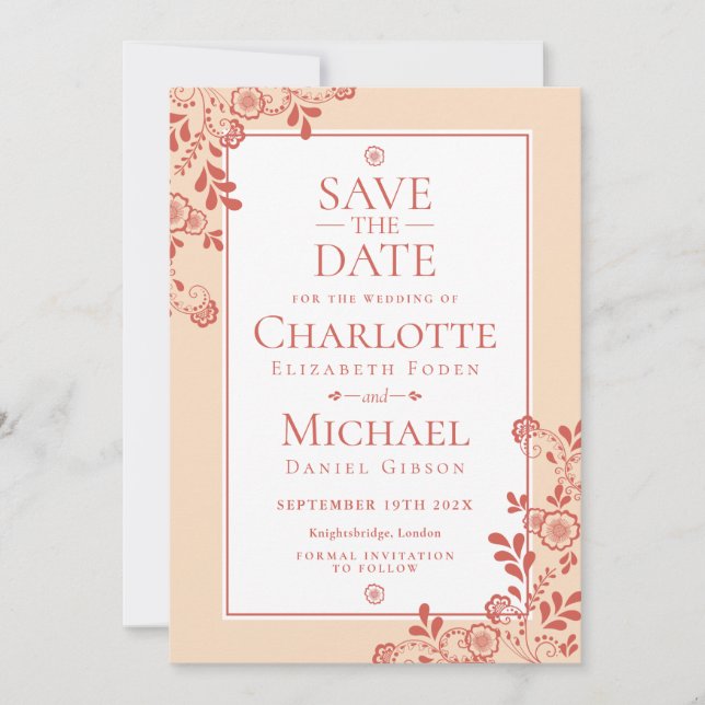 Vintage Floral Lace Save the Date (Front)