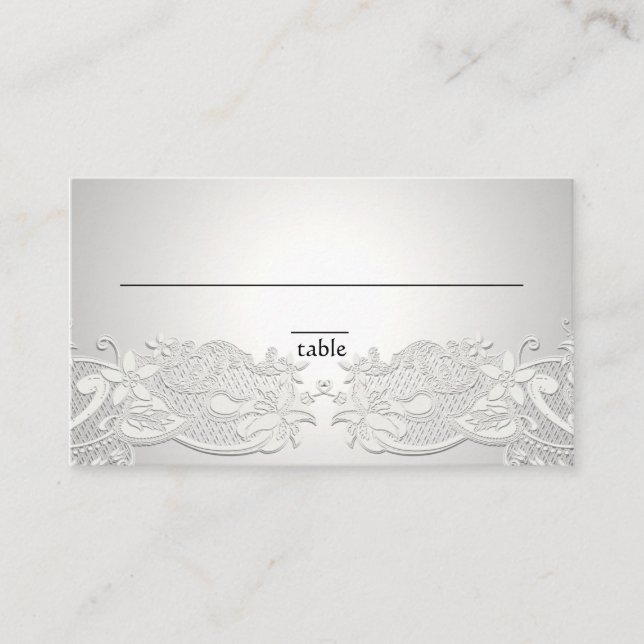 Vintage Floral Lace Silver Grey Place Card (Front)