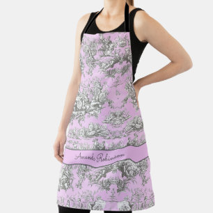 Vintage floral lake pink toile de jouy monogram apron
