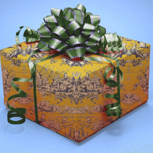 Vintage floral lake yellow toile de jouy wrapping paper sheet