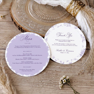 Vintage Floral Lavender Thank You Round Wedding Menu