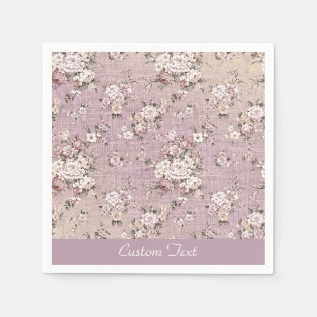 Vintage Floral Lavender White Flowers Personalized Napkin (Front)
