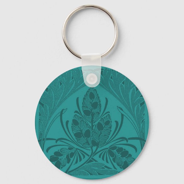 Vintage Floral Leaf Turquoise Keychain (Front)