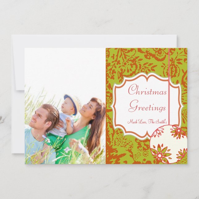 Vintage Floral Lime Green Christmas photo card (Front)
