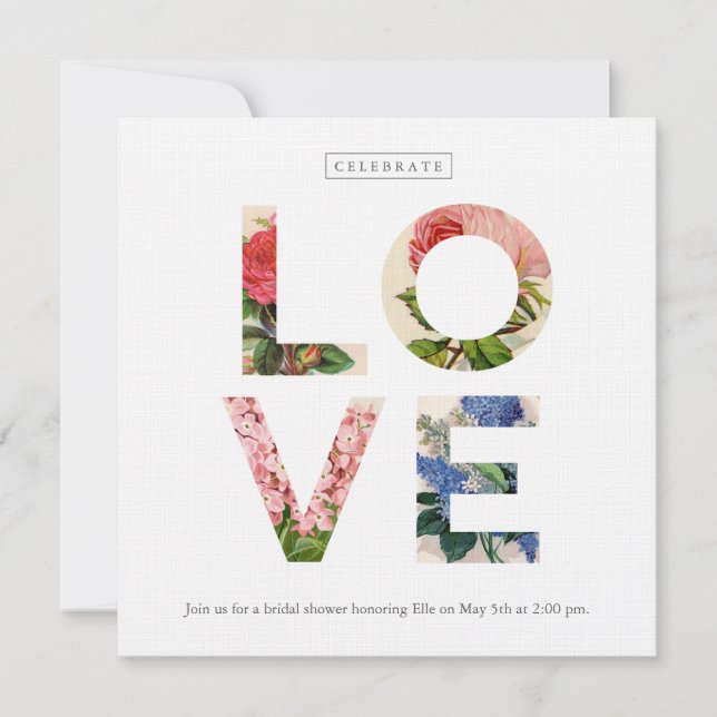 Vintage floral love bridal shower invitation (Front)