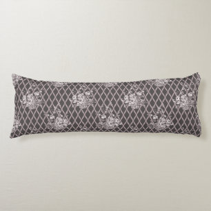 Vintage Floral Lumbar Pillow in Charcoal Grey