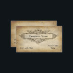 Vintage Floral Medallion Aged Paper Business Card<br><div class="desc">An antique look of an old manuscript. A vintage line art medallion surrounding your company name. The background has the look of antique worn paper. The back has the same paper background and a place for more information.</div>