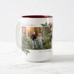 Vintage Floral Merry Christmas Photo Card Two-Tone Coffee Mug<br><div class="desc">Introducing our Vintage Floral Merry Christmas Photo Ceramic Mug. Adorned with delicate vintage-style watercolor florals and greenery,  this mug makes for a heartfelt and charming gift for your loved ones. Enjoy your favourite beverages while reminiscing about cherished moments with every sip.</div>