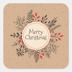 Vintage Floral Merry Christmas   Sticker Seal
