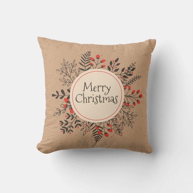 Vintage Floral Merry Christmas | Throw Pillow (Front)