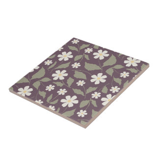 Vintage Floral Modern Cottage Sage & Plum Tile