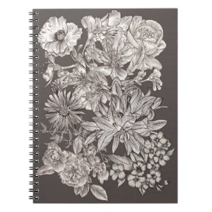 Vintage Floral Modern Ivory & Grey Botanical Notebook
