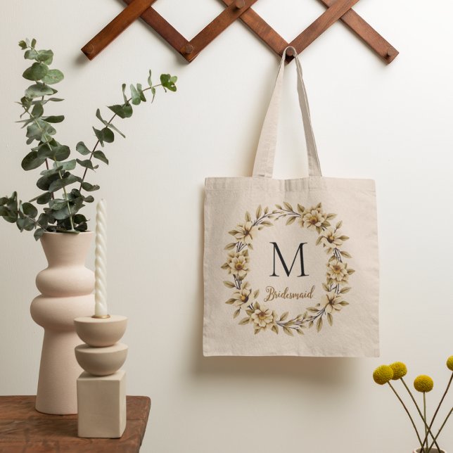 Vintage Floral Monogram Bridesmaid Tote Bag (Creator Uploaded)